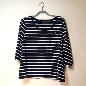 Tommy Hilfiger Blue and White 3/4 Sleeve Tee
